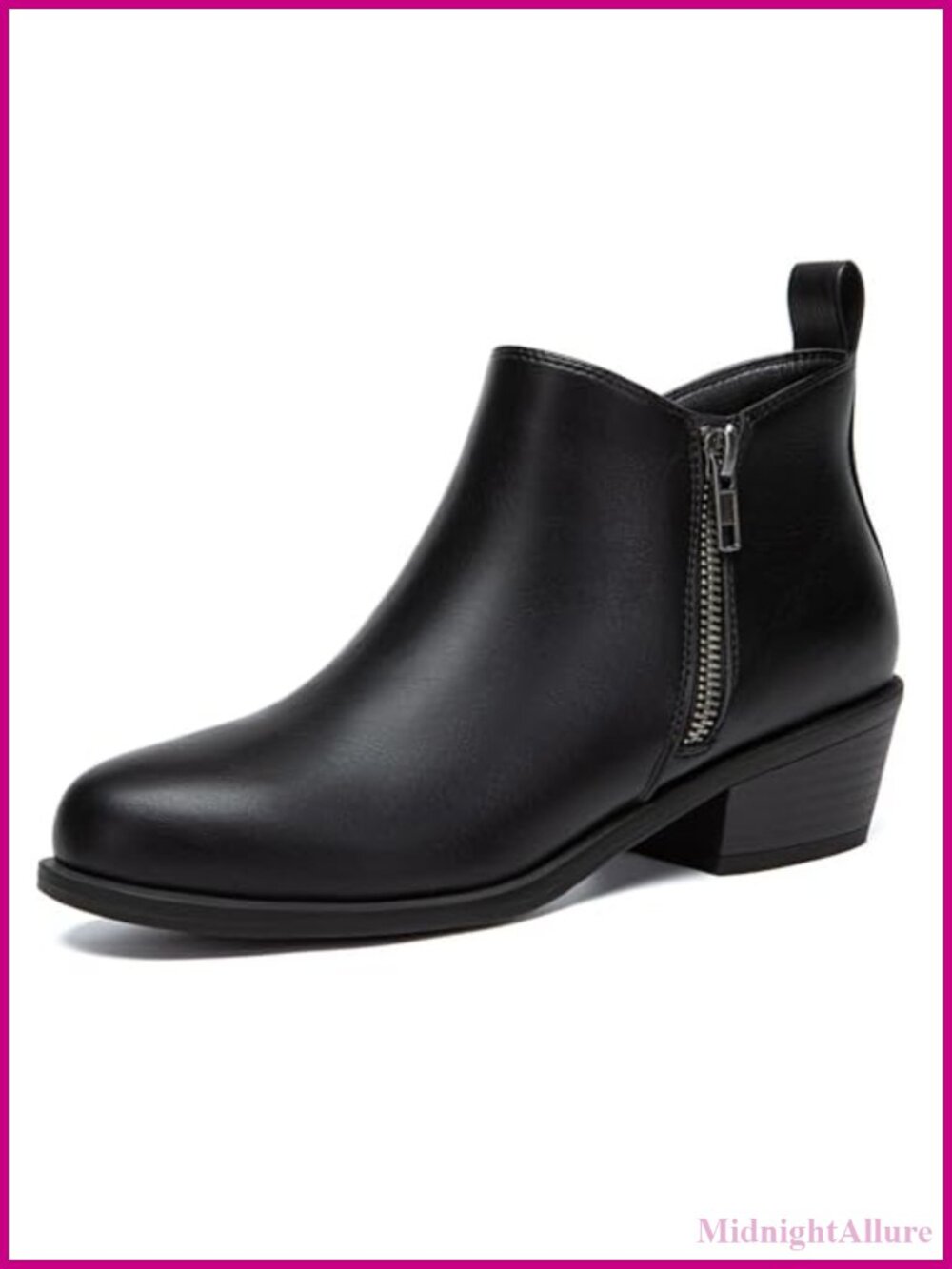 Women's Chunky Low Heel Ankle Boots Side Zipper Pointed Round Toe Booties